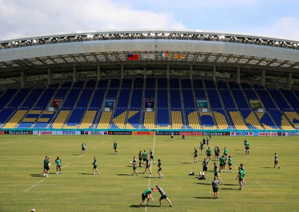 Ireland's squad during the captain's run at Fukuoka Hakatanomori Stadium.