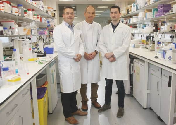 Dr David Simpson (centre) with Dr Chris Watson (left) and Oisin Cappa.