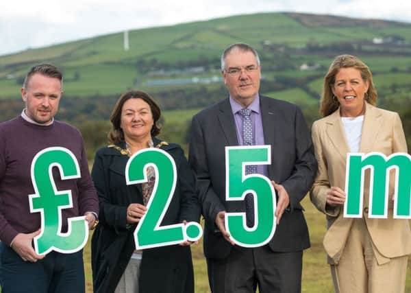 Pictured celebrating the £2.5million investment is: Conor Mc Crossan, Managing Director of KES Group Ltd; Mayor of Derry City and Strabane District Council, Councillor Michaela Boyle; Chair of the Local Action Group of the Derry and Strabane Rural Partnership, Councillor Jim McKeever and Fiona McCandless, Deputy Secretary of DAERA. Pic by Brian Thompson