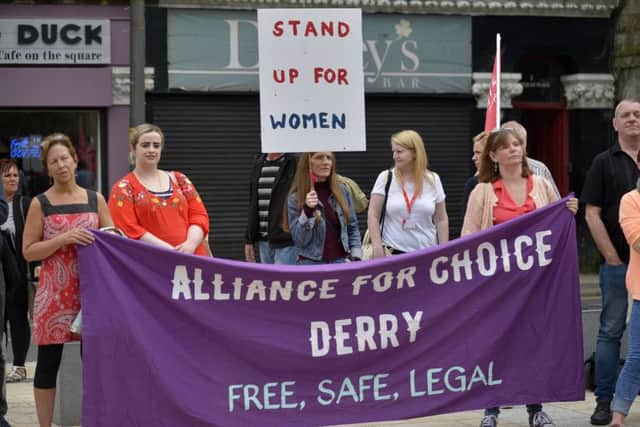 Pro Choice supporters, from the Alliance for Choice Derry, at a recent rally at Guildhall Square in the city.