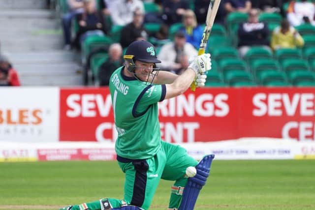 Muscat, , Oman. 13, February, 2019.
Pic shows: Ireland captain, Paul Stirling, reaches his half century as Ireland take on Oman on the first day of the Oman Quadrangular Series.
 
Credit: Ian Jacobs/Live Alamy News
