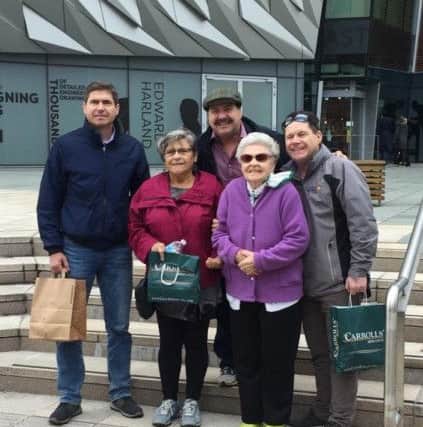 The Thibodeau family at Titanic Belfast. Dora May (second from right) with her son John, daughter Mary and sons Mark and Steven.
