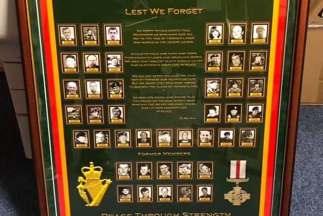 The montage paying tribute to the 43 members of 6 UDR killed by terrorists