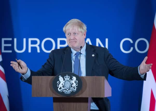 UK Prime Minister Boris Johnson speaking at the European Council summit at EU headquarters in Brussels