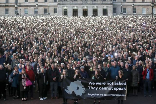 Thousands of people protested against the relaxation of NI's abortions law at Stormont on 6 September. Today MLAs who share their concerns will attempt to thwart the changes by restarting the assembly. Photo: Declan Roughan