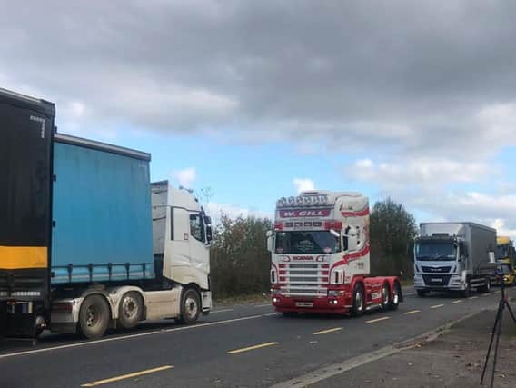 150 trucks make their way from Donegal across the border into Co Londonderry in a bid to highlight the importance of free-flowing movement.