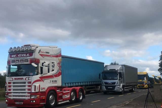 150 trucks make their way from Donegal across the border into Co Londonderry in a bid to highlight the importance of free-flowing movement.