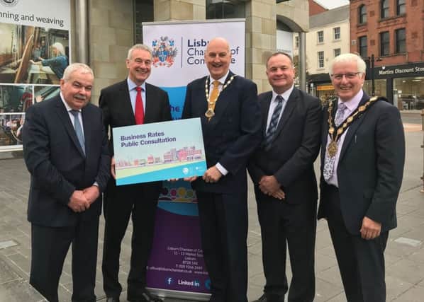(From left)  Alan Brontë, Director of Rating Policy Division Department of Finance, Colin McDonald, Lisburn Chamber, Garry MacDonald, Lisburn Chamber President, Evan Morton, Concept Advertising and Mayor of Lisburn & Castlereagh City Council, Councillor Alan Givan.