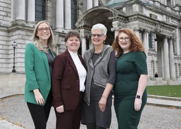 Jessica Murray, project coordinator and Vivian McConvey, CEO at Patient and Client Council are joined by service user, Jean Dunlop and Roisin Kelly, Senior Personal And Public Involvement Officer, Public Health Agency