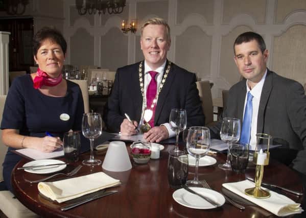 Pictured at the launch of this years Annual Presidents Banquet include Louise Young, Conference and Banqueting Manager at the Canal Court Hotel & Spa, Paul Convery, President of Newry Chamber of Commerce & Trade and Philip McNeill, Business Development Manager at Ulster Bank.