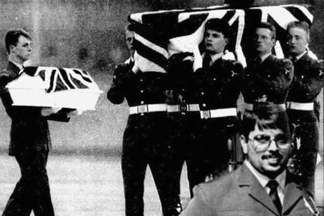 The funeral of Maheshkumar Islania (inset) and his daughter Nivruti, who were shot by the IRA in Germany in 1989.