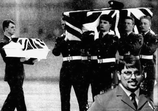 The funeral of Maheshkumar Islania (inset) and his daughter Nivruti, who were shot by the IRA in Germany in 1989.