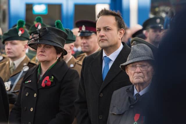 Arlene Foster, DUP leader, and Leo Varadkar, Taoiseach at  the Remembrance Sunday ceremony in Enniskillen in 2017.  Picture: Ronan McGrade/Pacemaker