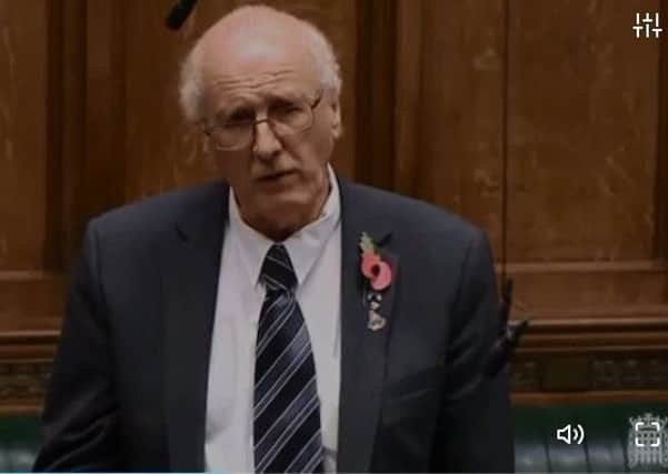 DUP MP Jim Shannon in the Commons. Screengrab of Parliament TV