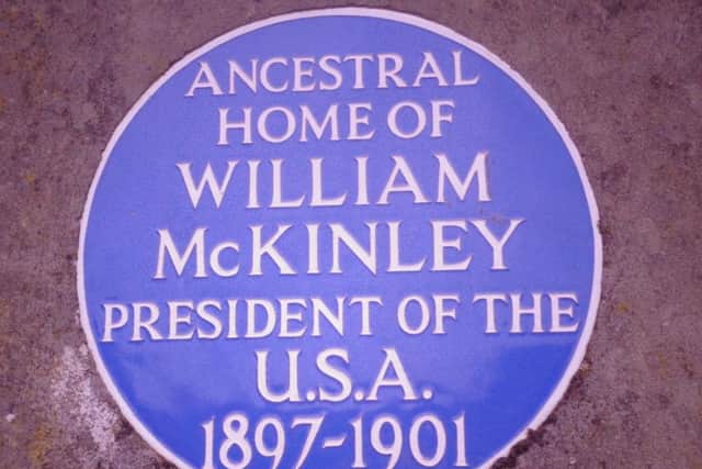 Plaque on a barn in Conagher, Dervock marks the site of the ancestral home of President William McKinley.