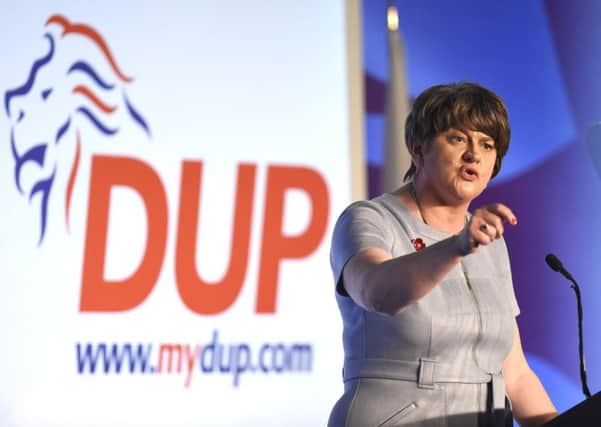 Arlene Foster on Saturday, where she said the DUP was prepared to legislate for language and culture. Photo: Michael Cooper/PA Wire