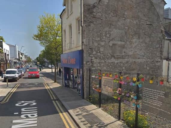 Main Street in Larne with the former site of The Cellars on the right.  Image by Google