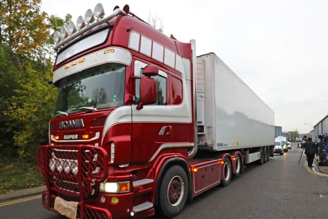 This is the lorry and container in which 39 dead bodies were discovered in Grays, Essex. (Photo: Aaron Chown/PA Wire)