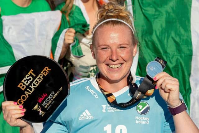 Ayeisha McFerran celebrates being named the Best Goalkeeper of the tournament during last year's World Cup.  Credit INPHO/Morgan Treacy