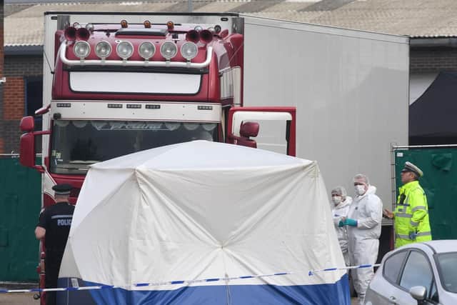 The bodies of 31 men and seven women, all believed to from Vietnam, were discovered inside the refrigerated container above. (Photo: Stefan Rousseau/PA Wire)