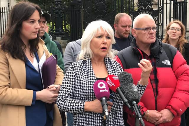 Margaret McGuckin, leader of Survivors and Victims of Institutional Abuse, speaks outside The Court of Appeal in Northern Ireland, as it has ruled that the Executive Office has the power to introduce a compensation scheme for victims of historical institutional abuse. (Photo: Rebecca Black/PA Wire)