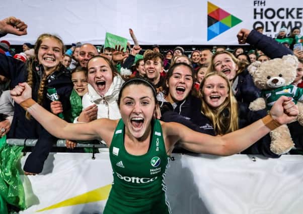 Ireland's Roisin Upton celebrates with fans.
