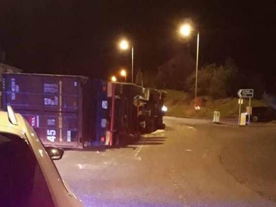 The overturned lorry blocking the road this morning - PSNI