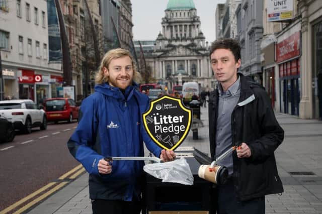 Chair of Belfast City Councils People and Communities Committee, Councillor Michael Collins (right) and Niall Burke, Belfast City Centre Management Business Liaison Officer.
