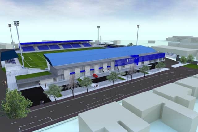 This design shows the front of The Showgrounds from the Ballycastle Road. It was confirmed that the current wall outside the ground would be removed for this part of the project to take place.