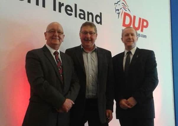 (l-r) Bobby Rice, Sammy Wilson and Stephen Ross at the DUP conference