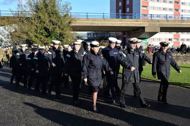 Members of the Sea Cadets make their way to Larne war memorial. INLT 42-003-PSB