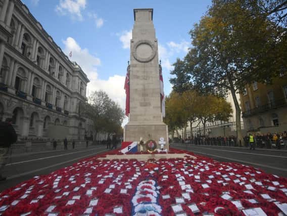 The Cenotaph memorial in Whitehall, central London after the Remembrance Sunday service. (Photo: Victoria Jones/PA Wire)