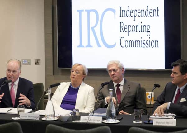 Members of the Independent Reporting Commission from left Tim O'Connor, Monica McWilliams, John McBurney and Mitchell Reiss in 2018.
           Picture by Stephen Davison, Pacemaker