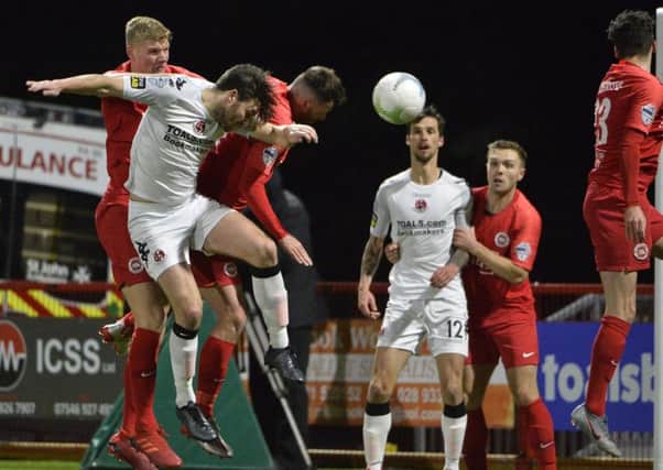 Action from Larne's scoreless draw at home to Crusaders in the Danske Bank Premiership. Pic by INPHO.