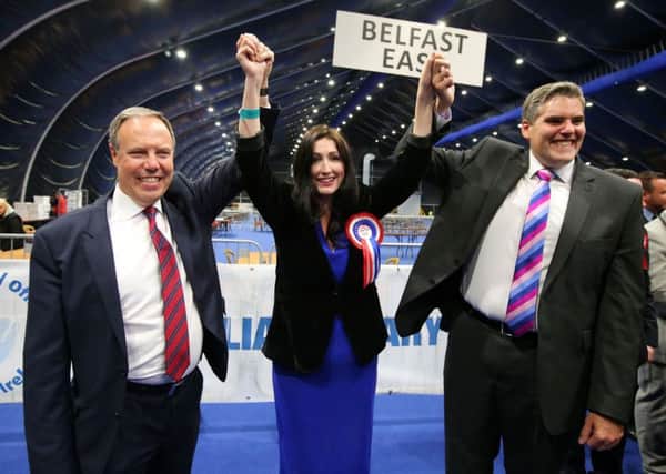 If Nigel Dodds, Emma Little-Pengelly, and Gavin Robinson, seen above in 2017, lose their Westminster seats, unionism will lose three lawyers