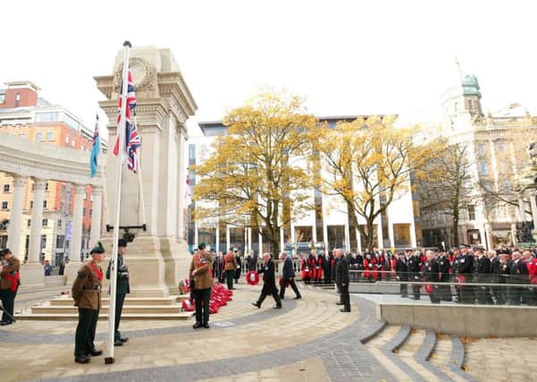 Remembrance observed at the cenotaph in Belfast City Hall last Sunday.


Picture by Jonathan Porter/PressEye