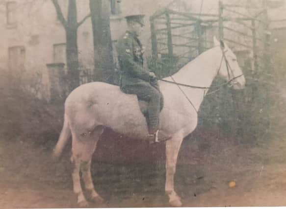 Tommy Bradley of Coalisland who played gaelic football for Tyrone in 1913, on horseback while serving in the Royal Field Artillery