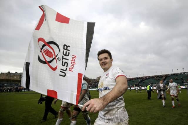 Ulster's Jacob Stockdale celebrates after Saturday's Heineken Champions Cup game at The Rec.  (Photo: INPHO/Laszlo Geczo)