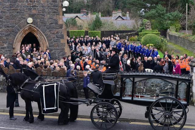 A horse-drawn carriage conveyed Gracie Leigh's remains to Larne Cemetery.  Photo Pacemaker Press