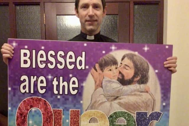 Rev Andrew Rawding unveiling the Blessed are the Queer conference