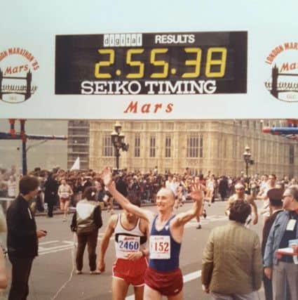 Ken finishes the 1985 London Marathon