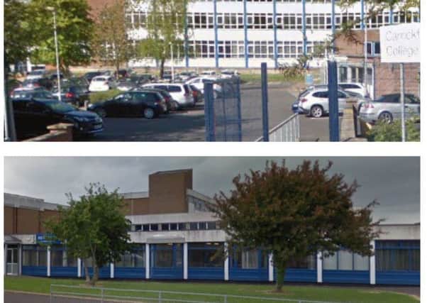 Carrickfergus Academy operates at the former Downshire School and Carrick College sites (images by Google).