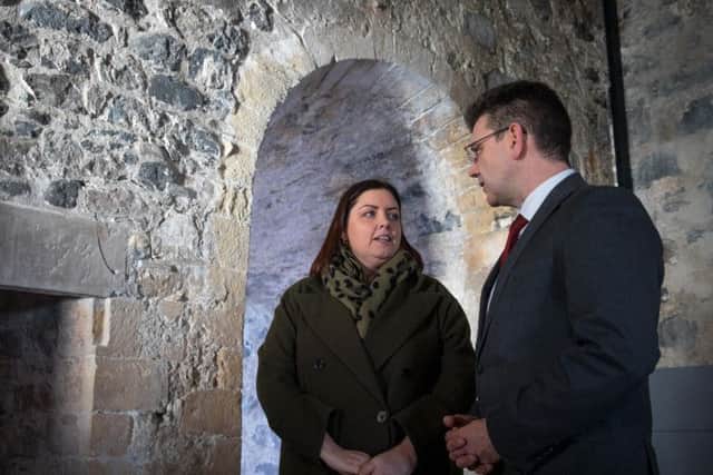 Communities Minister Deirdre Hargey chats to John OKeeffe, Principal Inspector of Historic Monuments and Assistant Director of the Historic Environment Division.  Pic by Brian Thompson