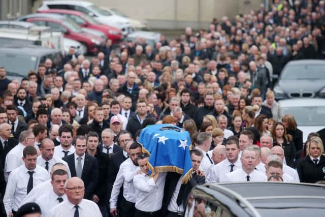 The funeral of Declan McGlinchey makes its way through the Co. Derry village on the way to Requiem Mass.  Picture by Jonathan Porter/PressEye