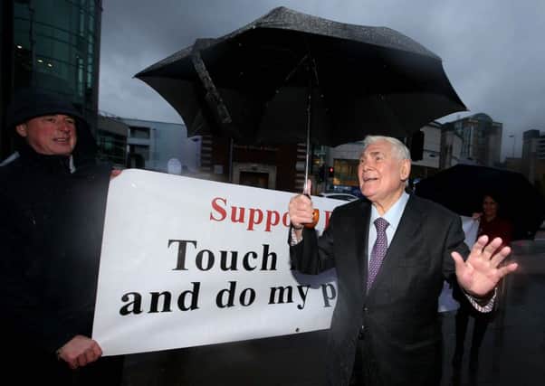 Pastor McConnell pictured on the day of his acquittal at Belfasts Laganside court complex