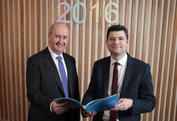 Michael Jennings  of BDO and Christopher Morrow of the Chamber  at the Quarterly Economic Survey briefing