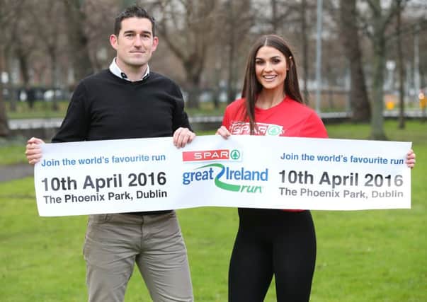 Belfasts Gareth Turnbull, the SPAR Great Ireland Run event organiser, joins sports model and fitness fanatic Lynn Kelly to launch one of Irelands most diverse athletic events
