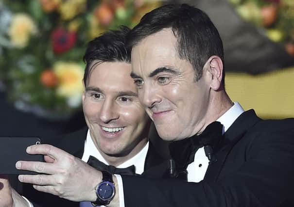James Nesbitt takes a selfie with Ballon d'Or winner Lionel Messi at Monday night's ceremony in Zurich