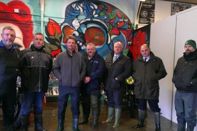 Business owners at Kinnego Marina with Ben Wallace MP, Minister at the Northern Ireland Office and Upper Bann MP David Simpson