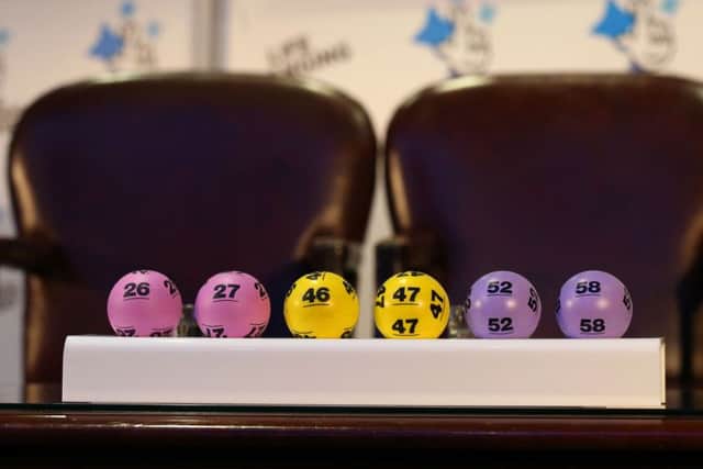 The winning Lotto numbers ahead of a press conference at the Dalmahoy Hotel & Country Club in Edinburgh after an unnamed couple won half of the historic Â£66 million Lotto jackpot